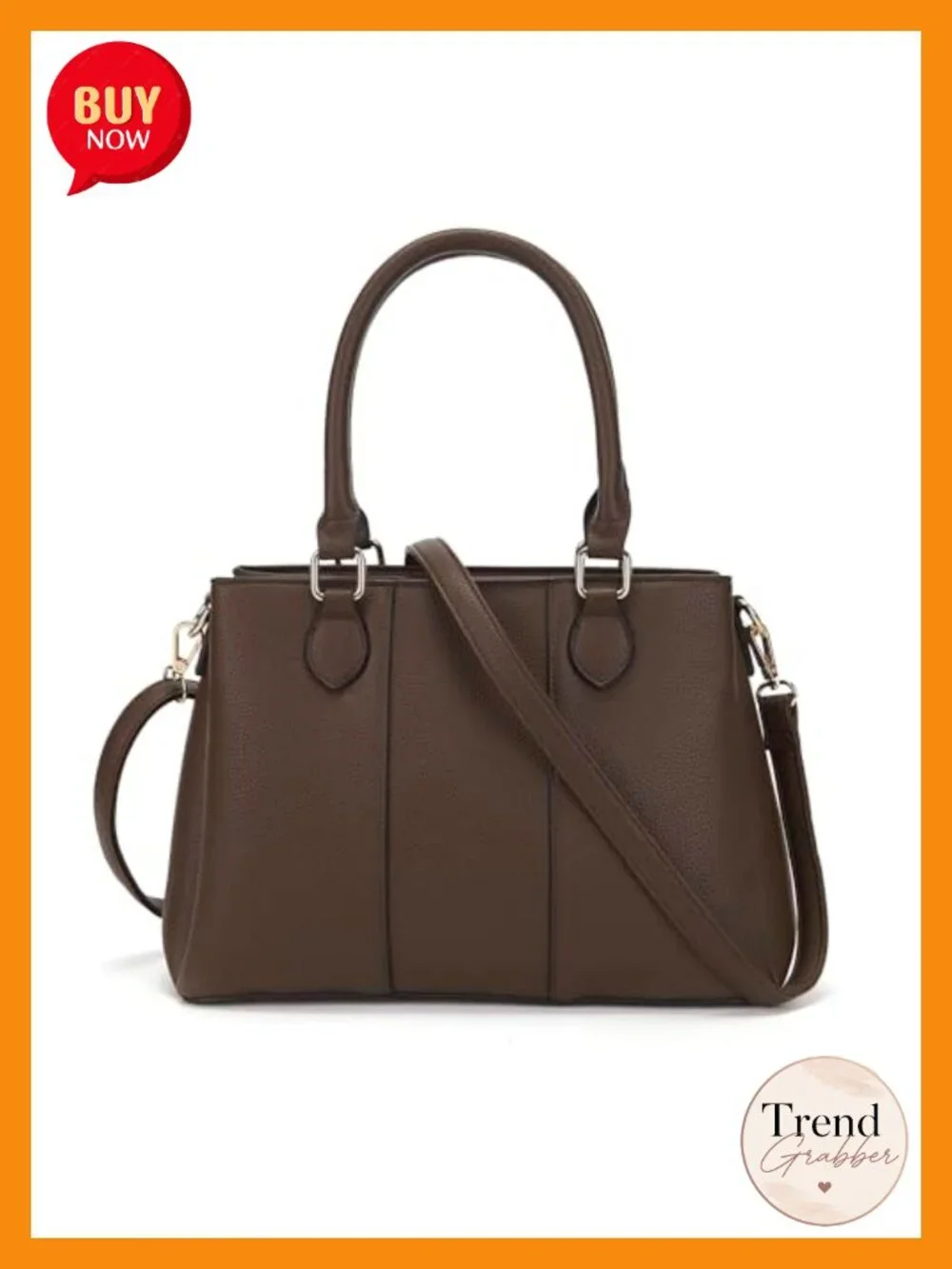 PU Leather Satchel Handbag with 3 Zippered Compartments and Wallet Set
